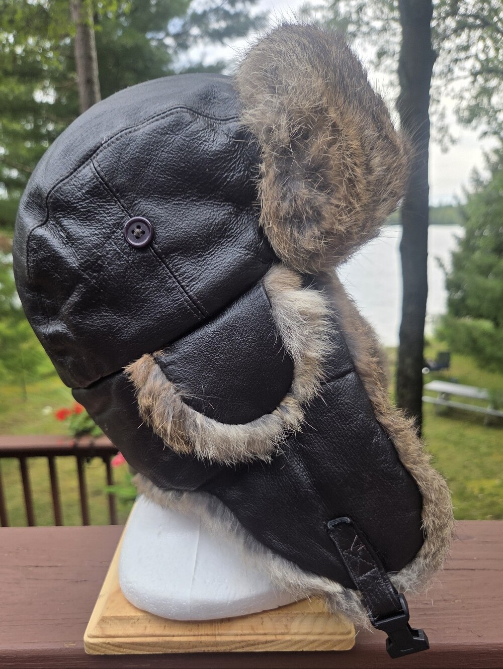 Yukon Tracks Genuine Leather Rabbit Fur Mens Hat Large